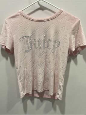 Juicy Couture Pale Pink Rhinestone 'Juicy' Logo Short Sleeve velour pj top